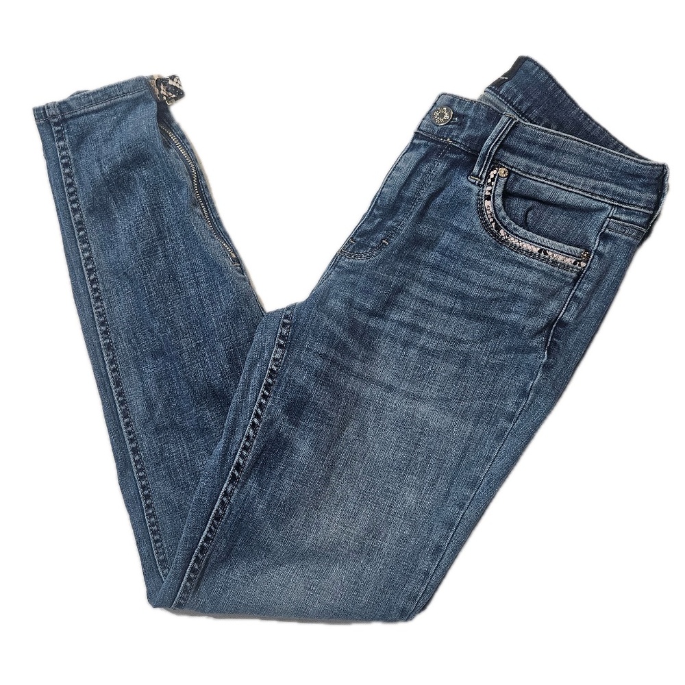 White House Black Market Jeans Womens 4 Blue Skinny Ankle Zip Snake‎ Print Denim
